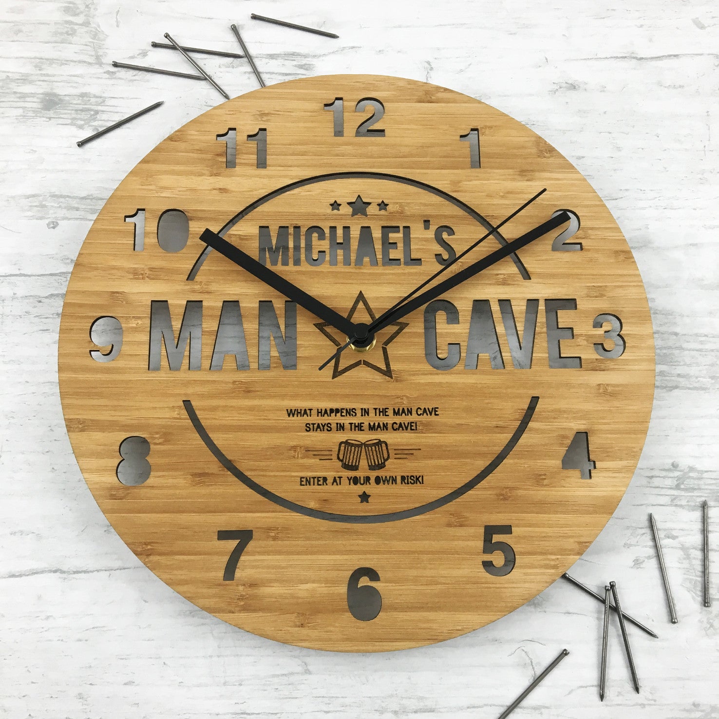 Man Cave Bamboo Wall Clock