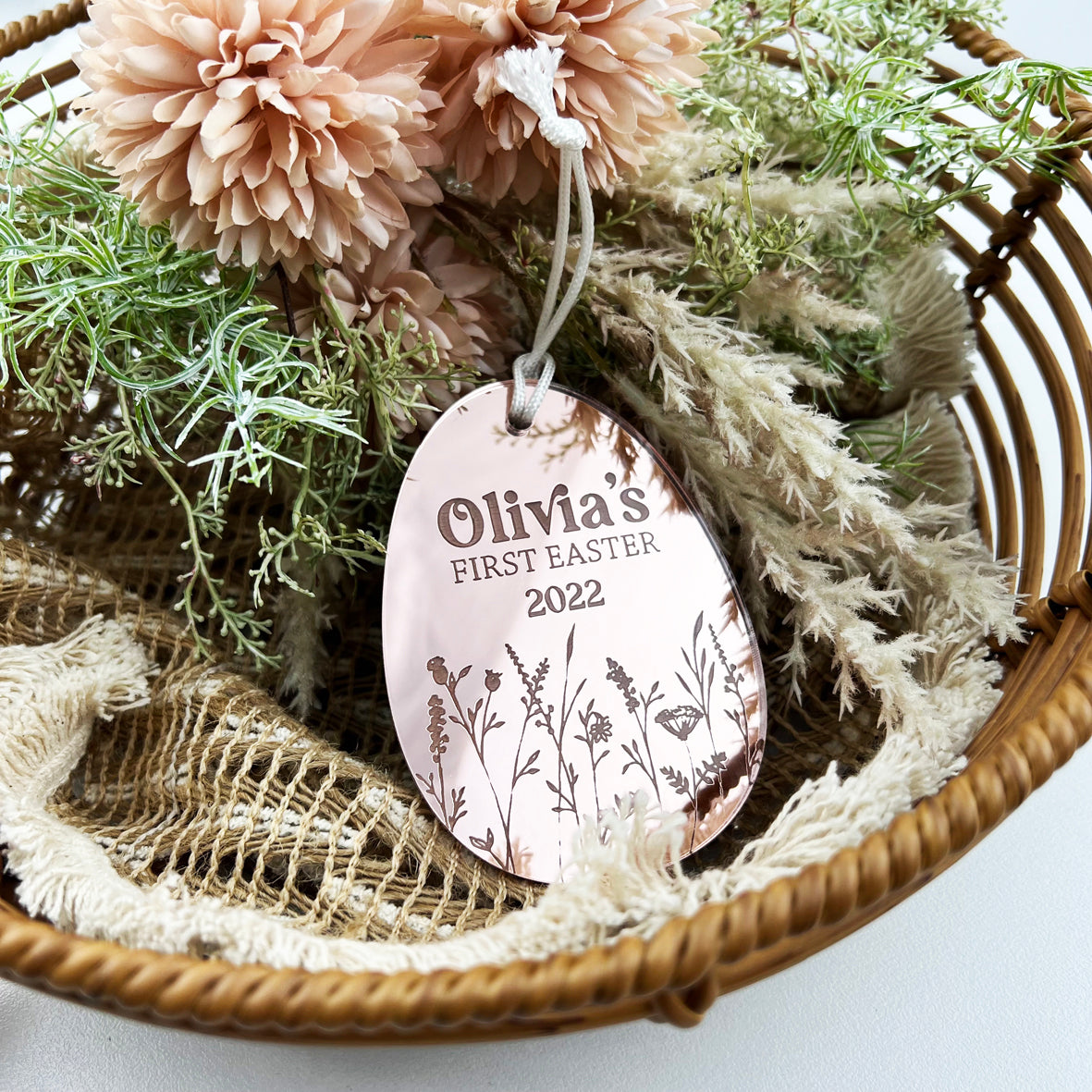 Personalised First Easter Mirror Easter Egg Tag (3 colours)