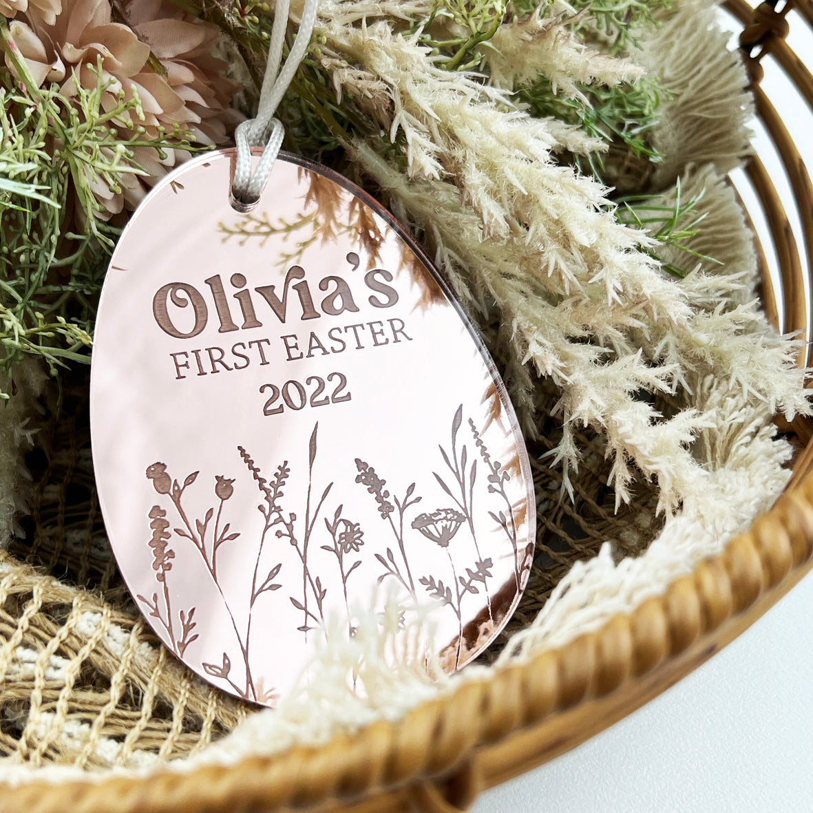 Personalised First Easter Mirror Easter Egg Tag (3 colours)