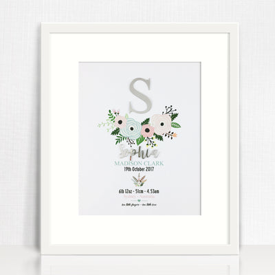 Mirror (Silver) Flowers Birth Print