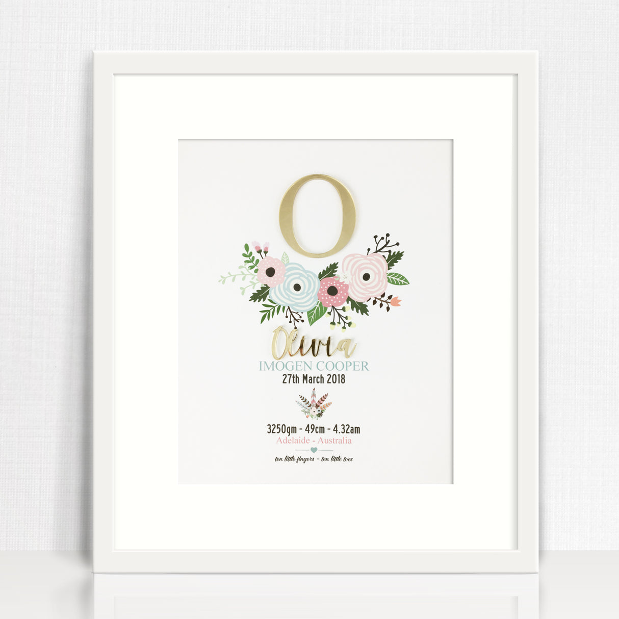Mirror (Gold) Flowers 3D Personalised Birth Print