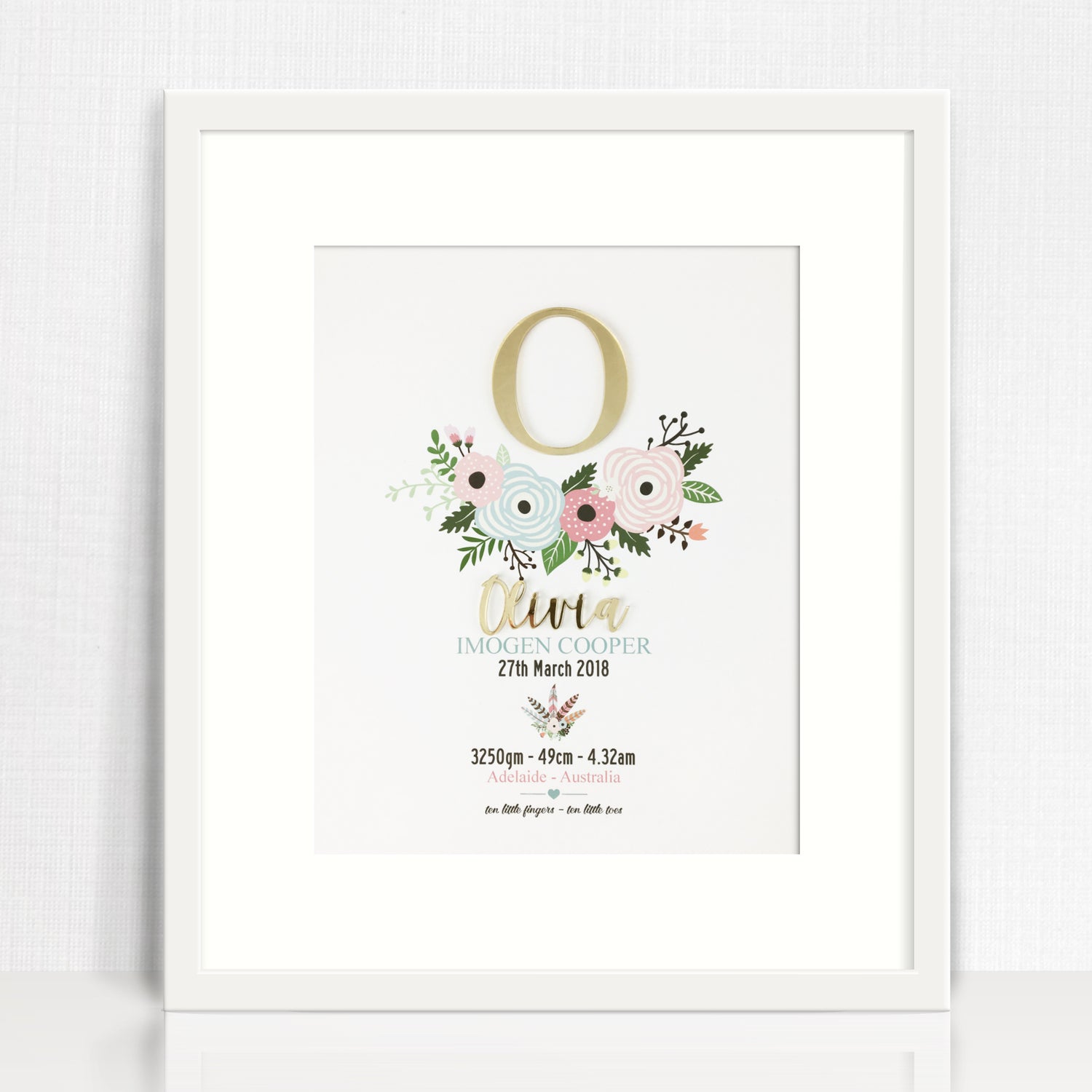 Mirror (Gold) Flowers 3D Personalised Birth Print