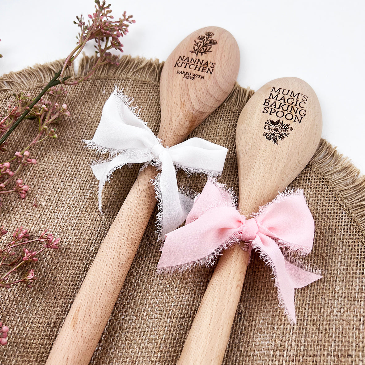 Personalised Wooden Spoons With Ribbon (2 designs)