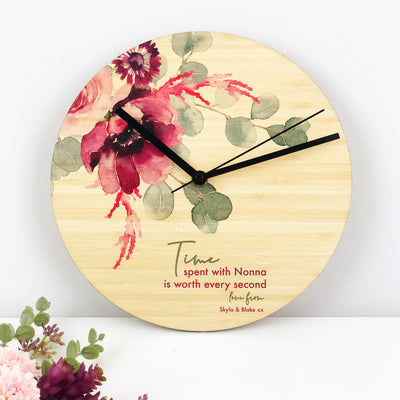 Printed Floral Personalised Bamboo Clock