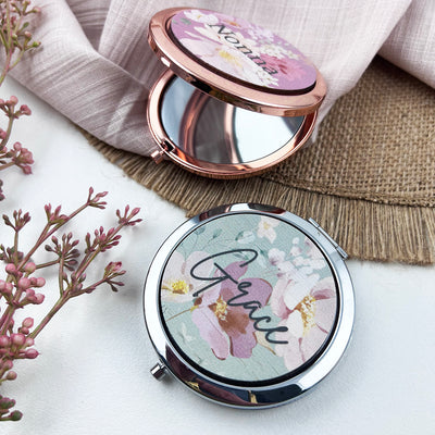 Personalised Floral Spray Compact Mirror (Rose Gold & Silver)