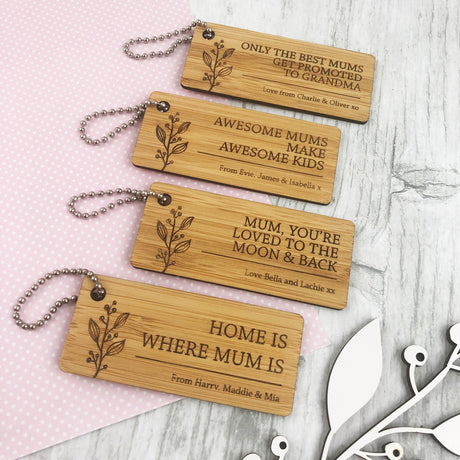 Personalised Rectangle Flourish Bamboo Keyring