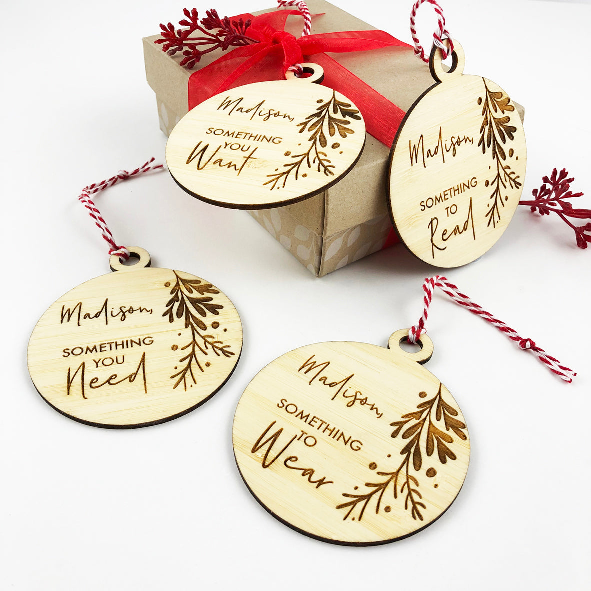 Bamboo Read Need Wear Want - Set of 4 Personalised Gift Tags