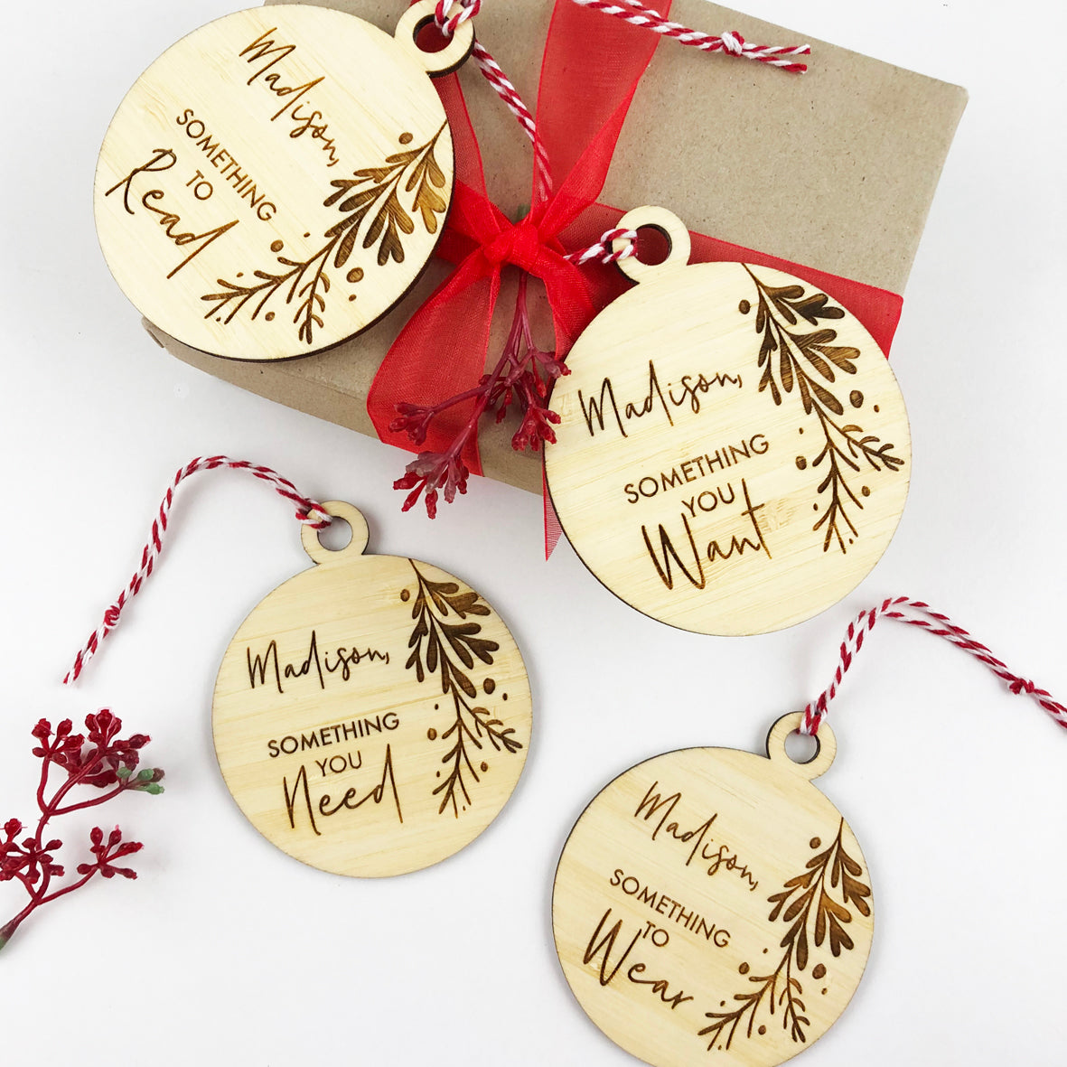 Bamboo Read Need Wear Want - Set of 4 Personalised Gift Tags