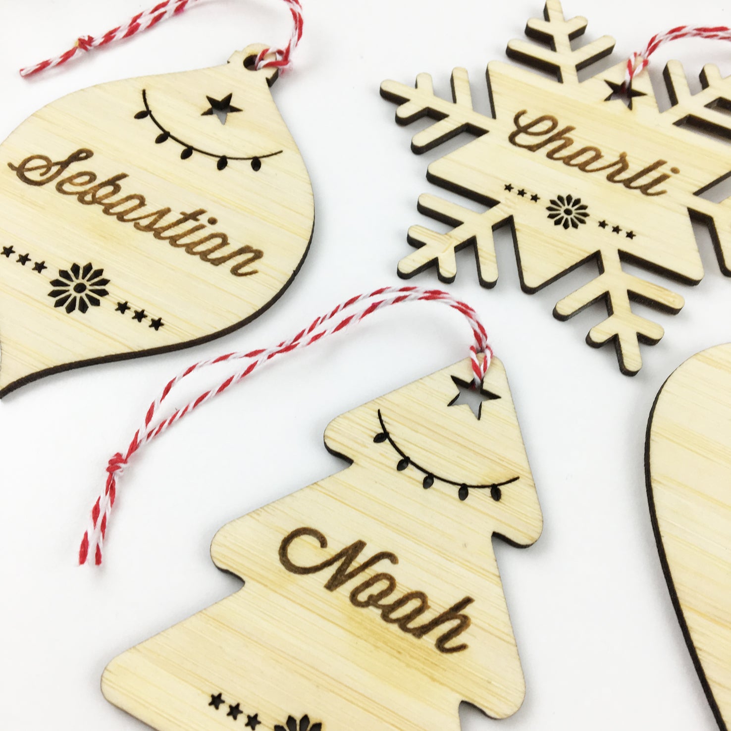 Christmas Shape Bamboo Name Ornaments