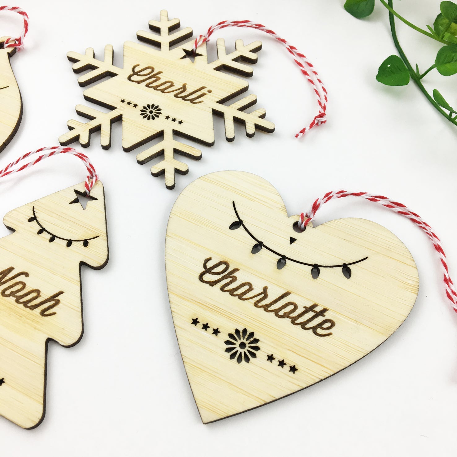 Christmas Shape Bamboo Name Ornaments