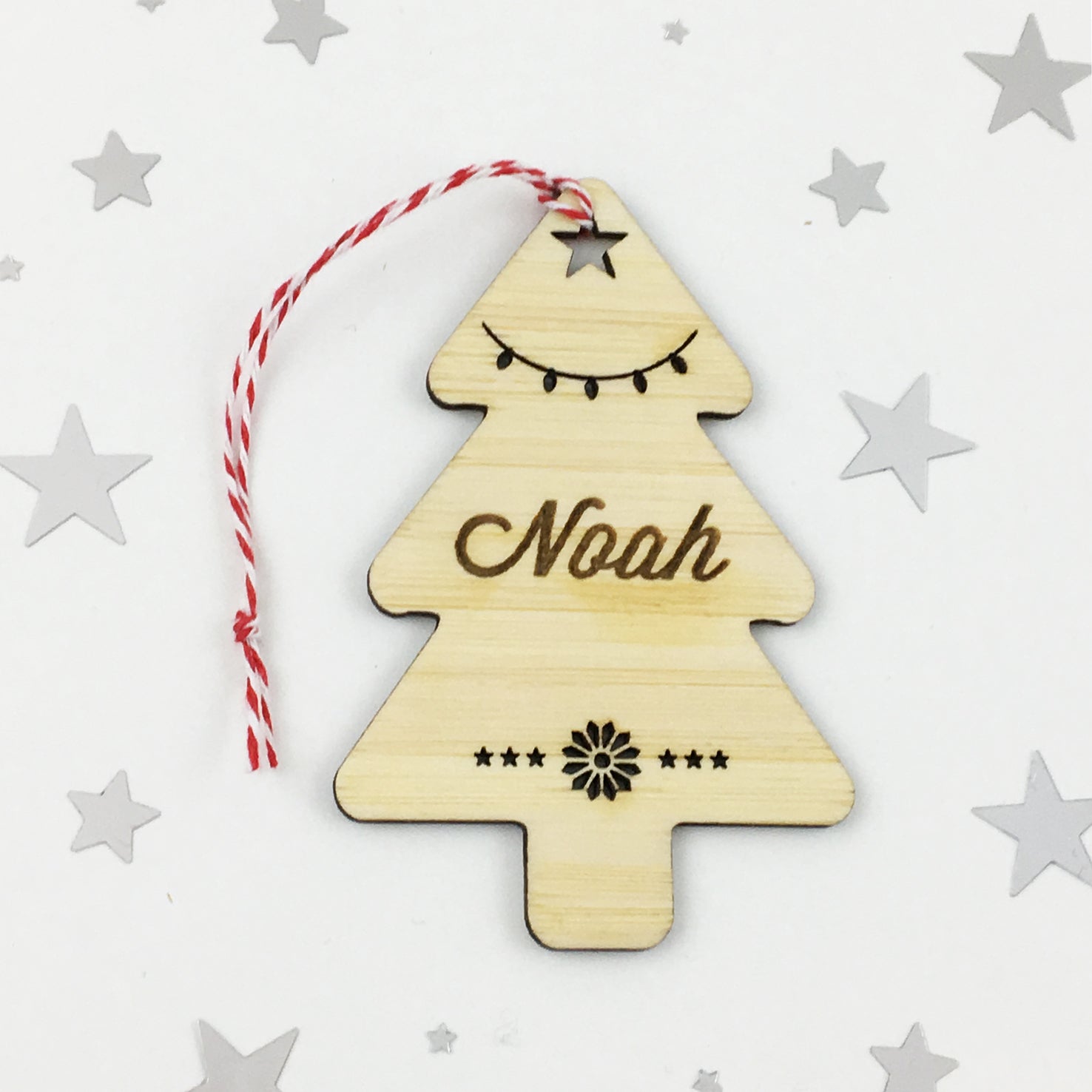 Christmas Shape Bamboo Name Ornaments