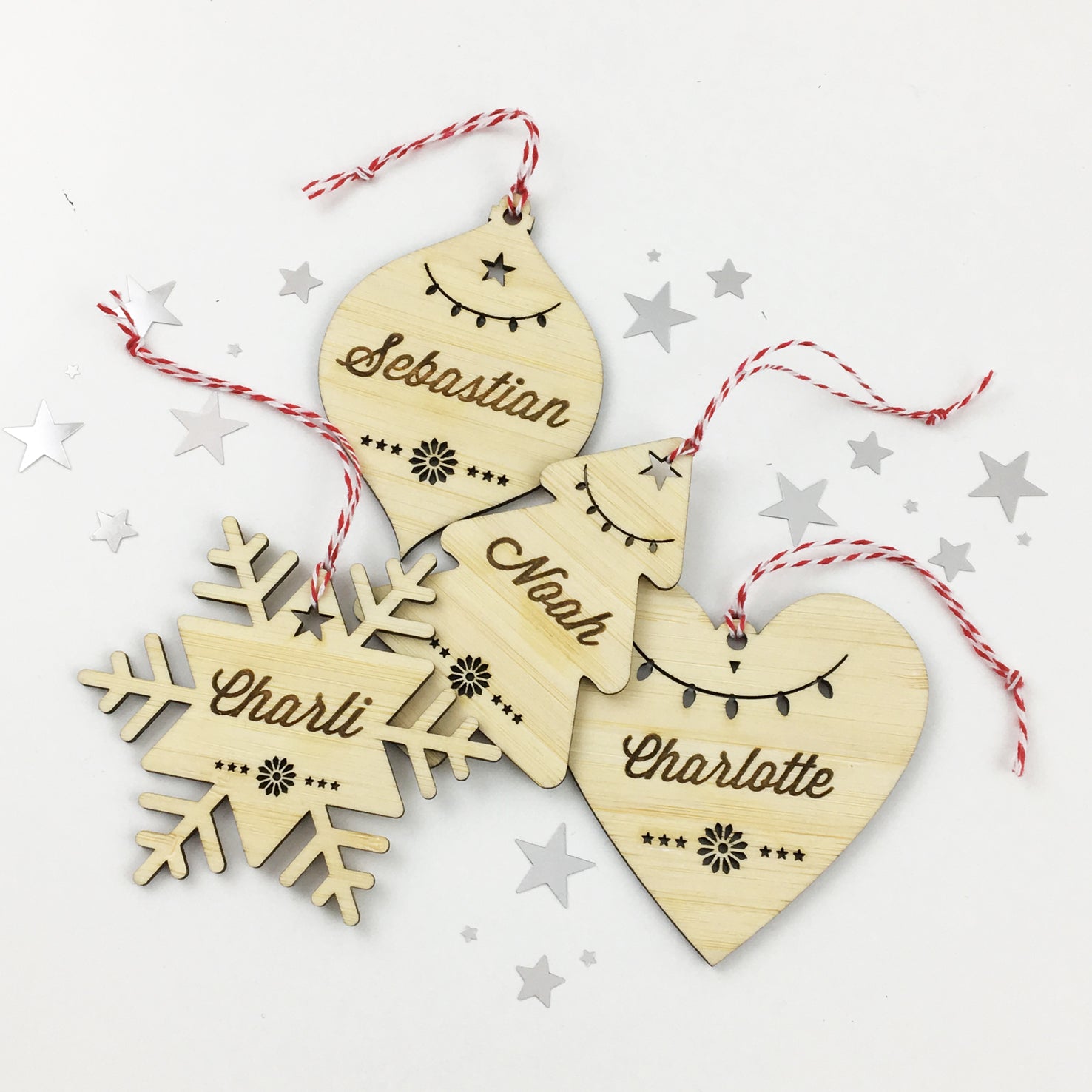 Christmas Shape Bamboo Name Ornaments
