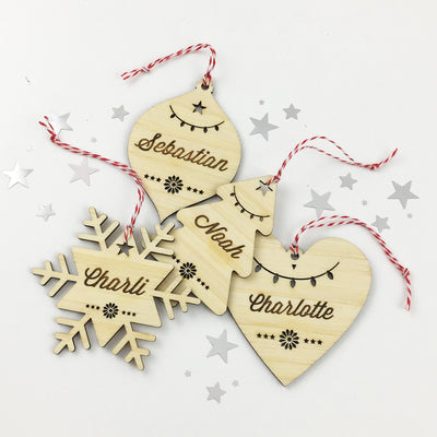 Christmas Shape Bamboo Name Ornaments