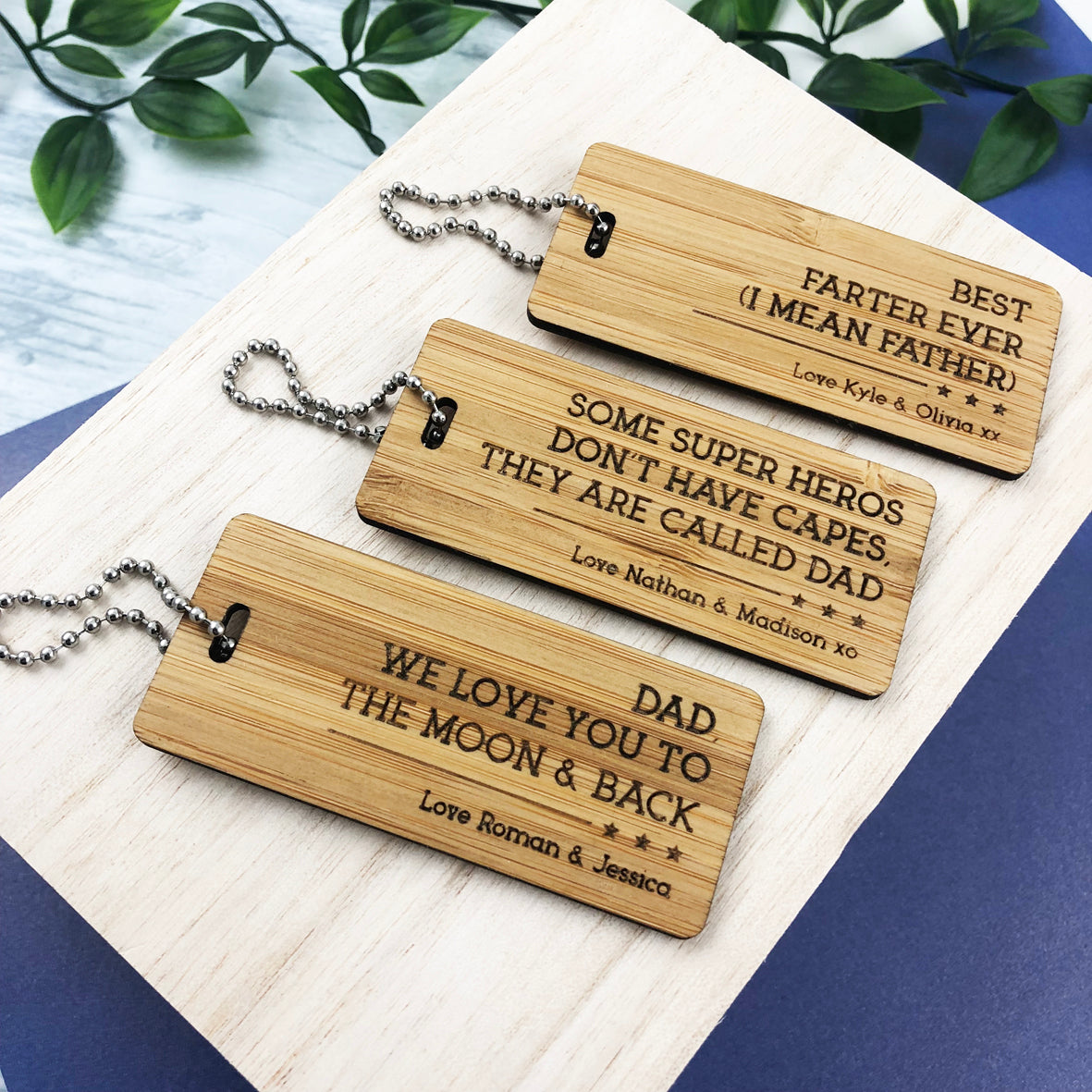 Personalised Stars Rectangle Bamboo Keyring