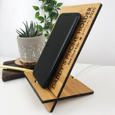 Personalised Bamboo Phone Charger Stand
