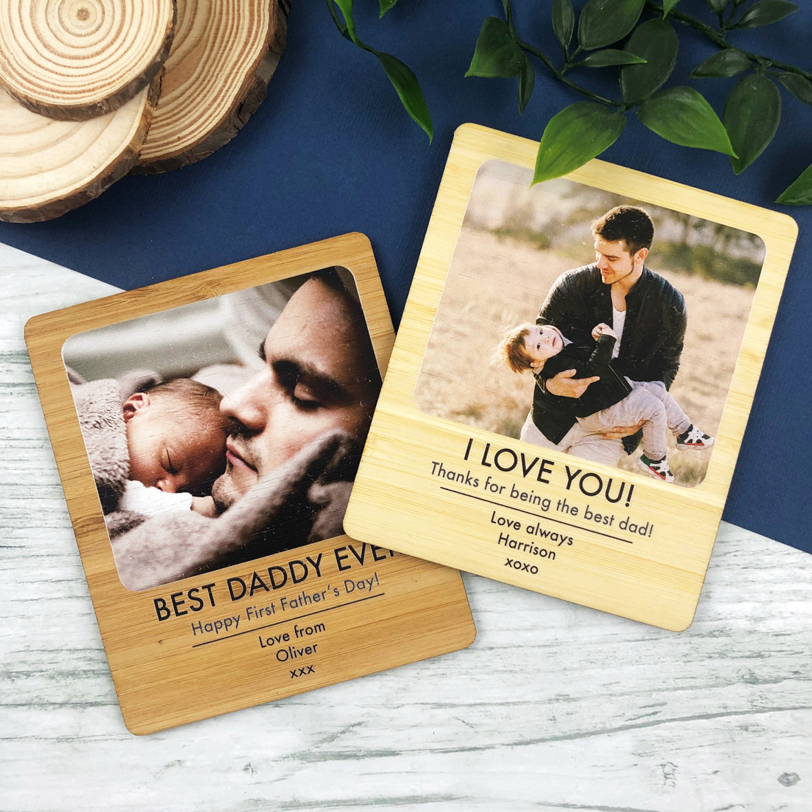 Personalised Bold Text Photo Magnet For Him (Bamboo)