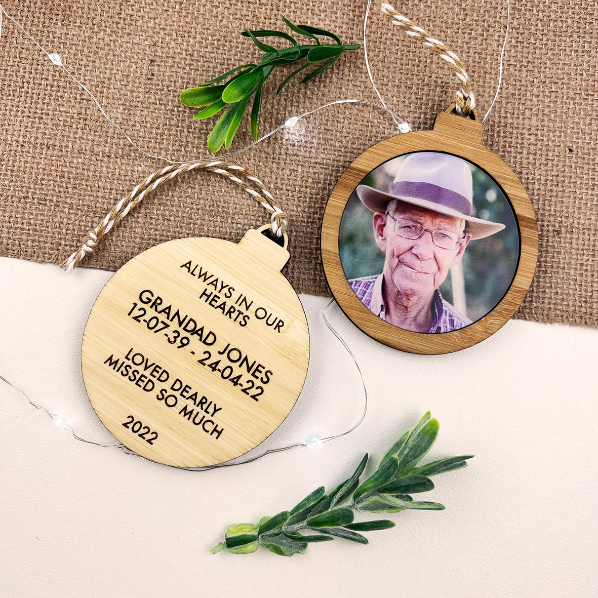 Keepsake Double Sided Bamboo Photo Ornaments
