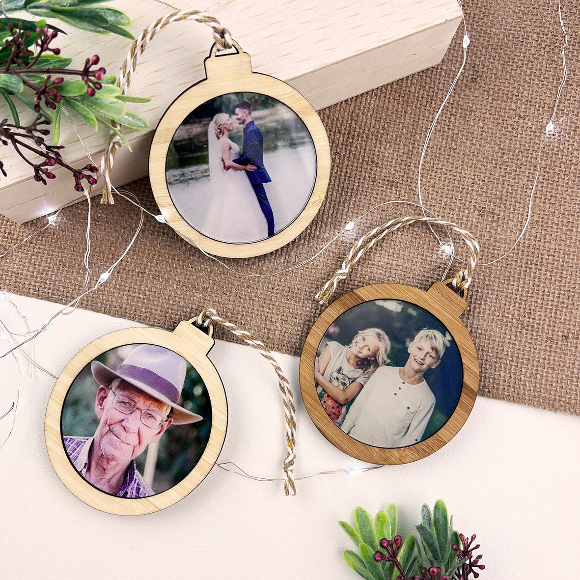 Keepsake Double Sided Bamboo Photo Ornaments