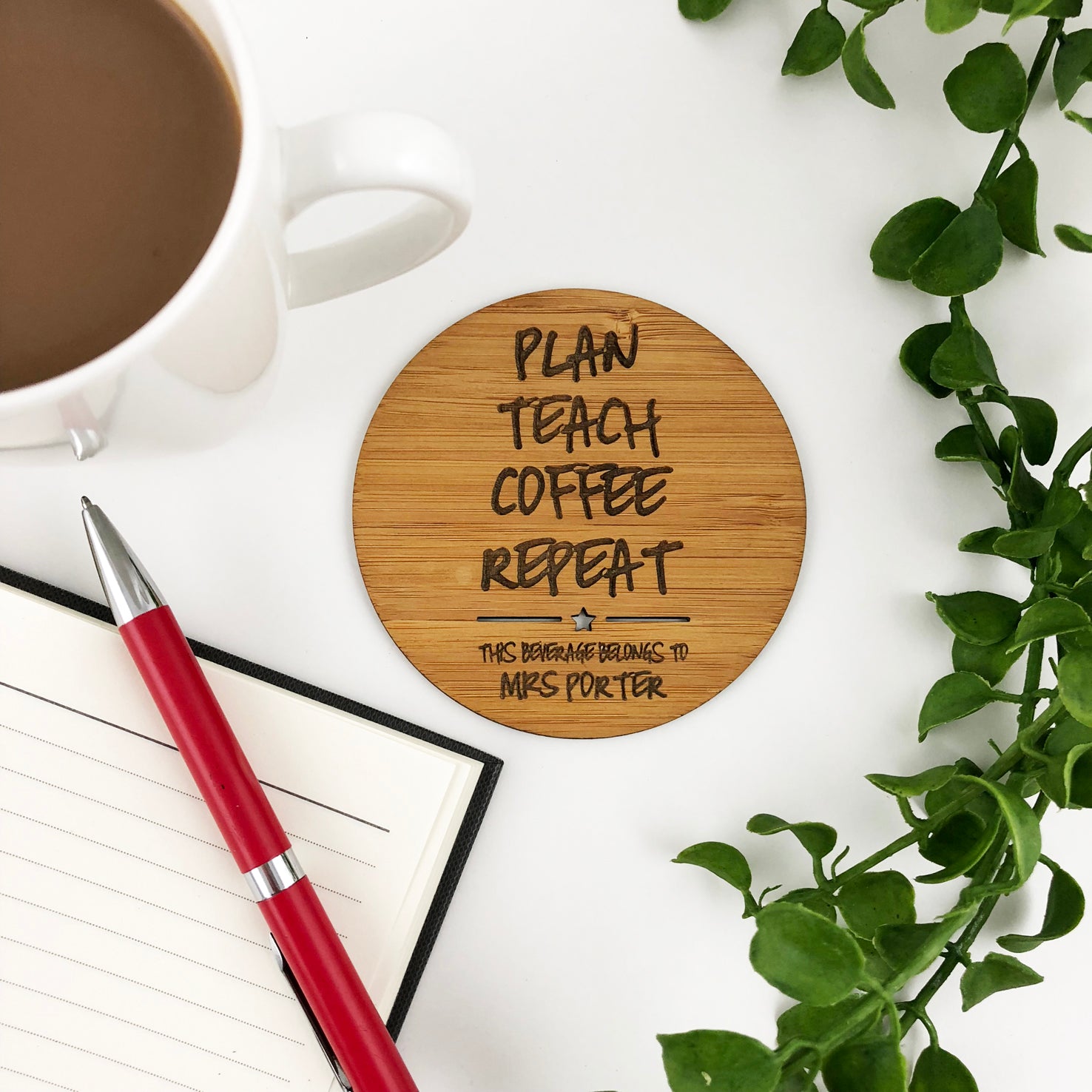 Personalised Plan Teach Repeat Coaster