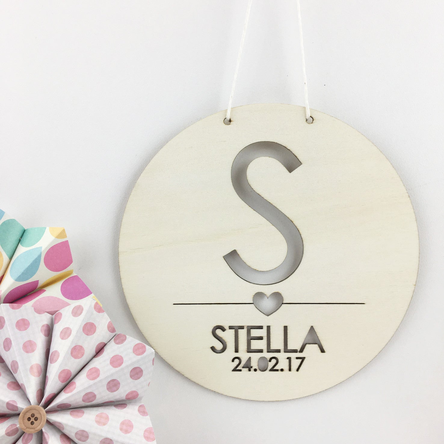 Girls' Round Initial Plywood Wall Hanging