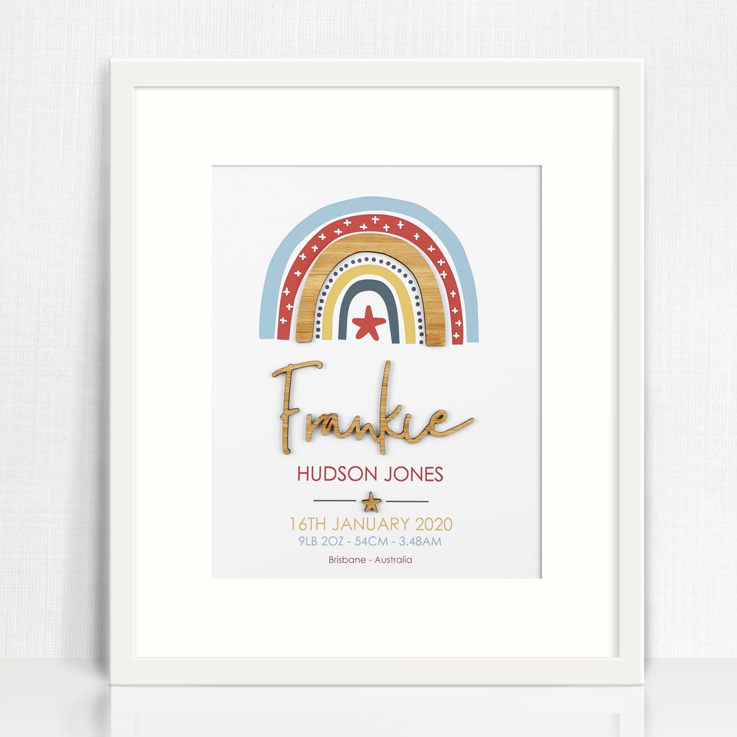 Bamboo (2 colour options) Boys Rainbow 3D Personalised Birth Print