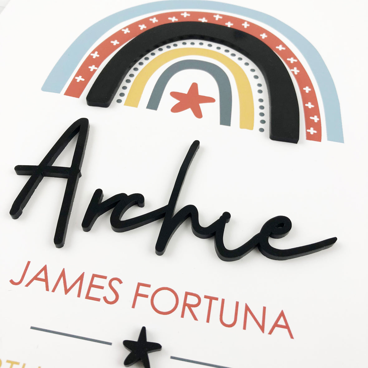 Acrylic (Black) Boys Rainbow 3D Personalised Birth Print