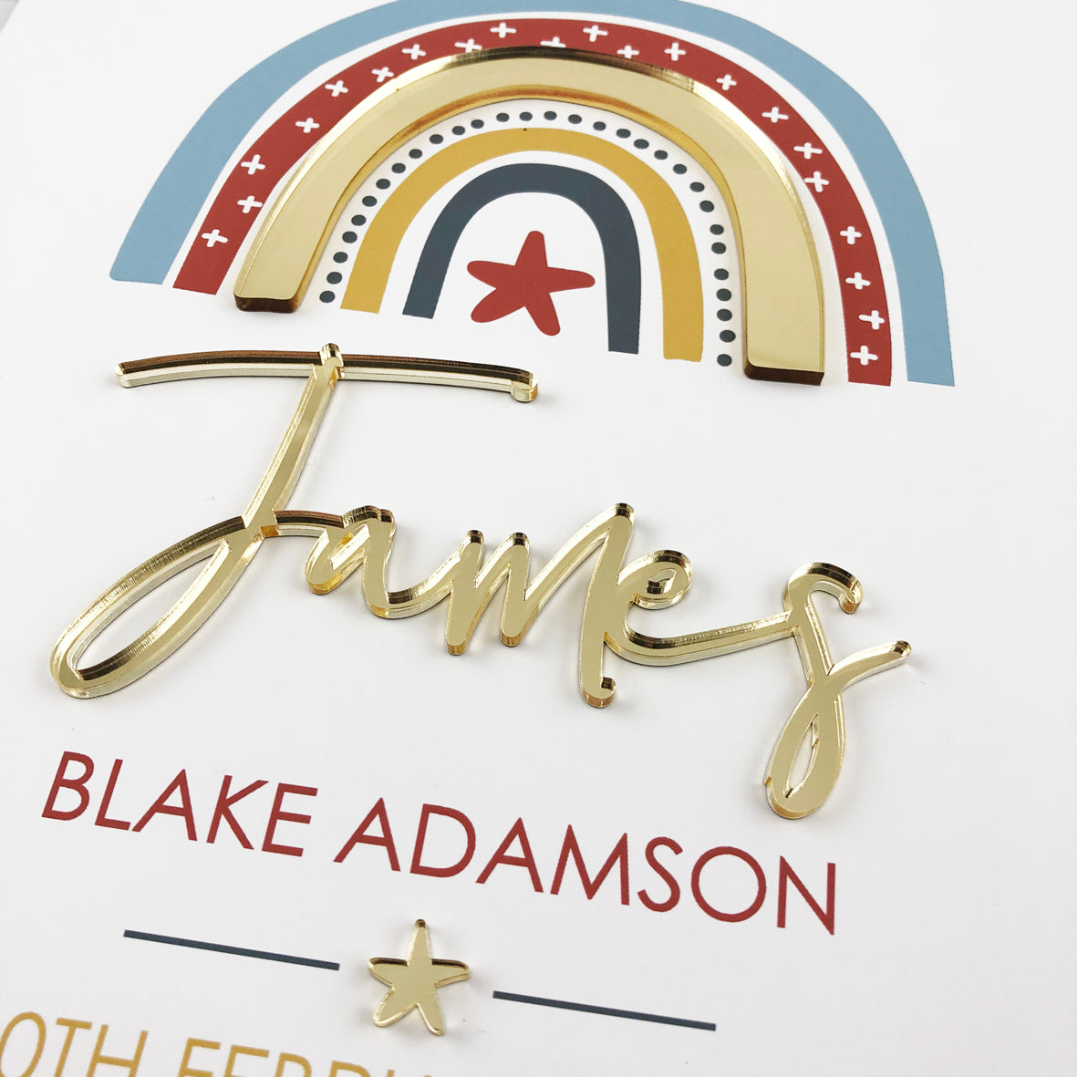 Mirror (Gold) Boys Rainbow 3D Personalised Birth Print