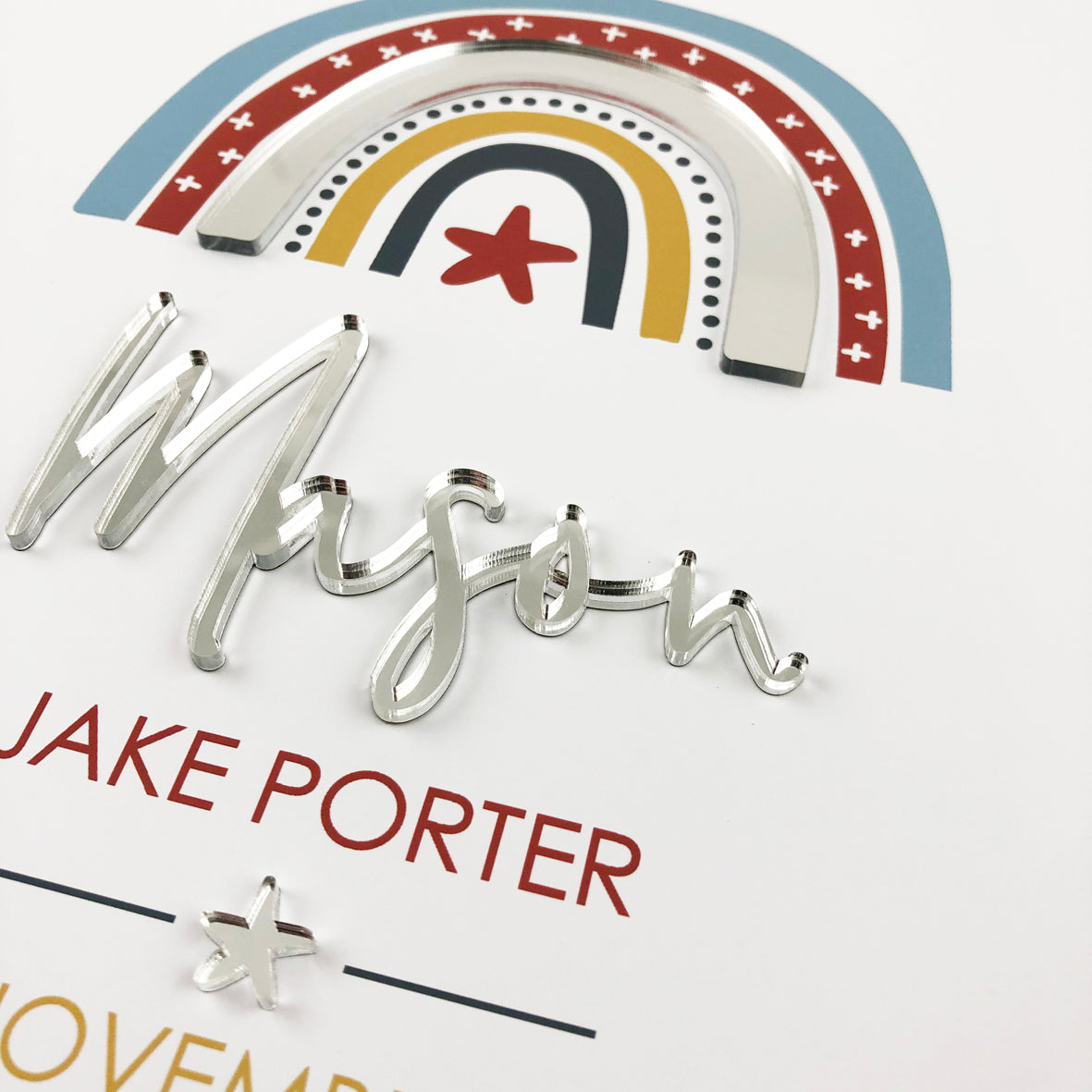 Mirror (Silver) Boys Rainbow 3D Personalised Birth Print