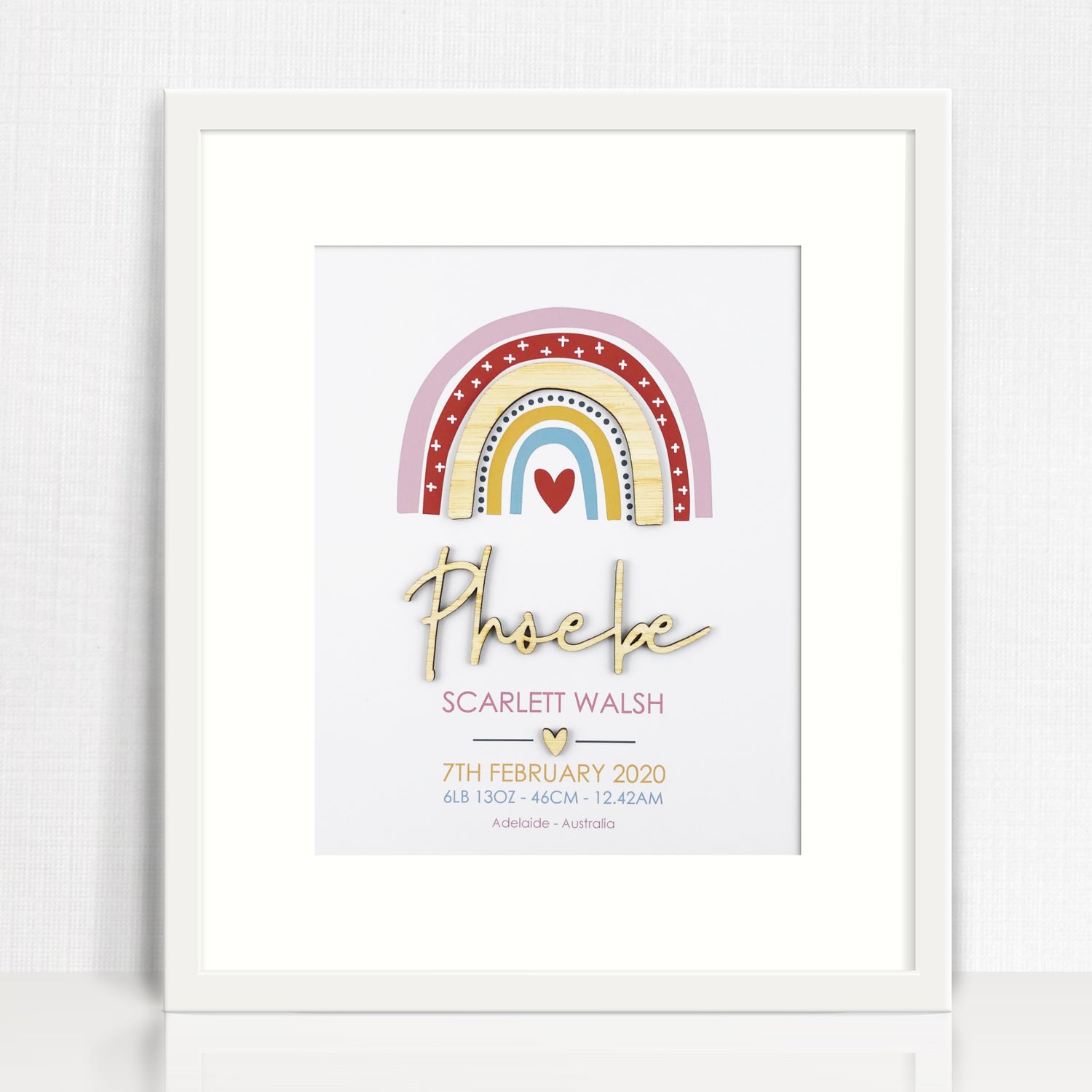 Bamboo (2 colour options) Girls Rainbow 3D Personalised Birth Print