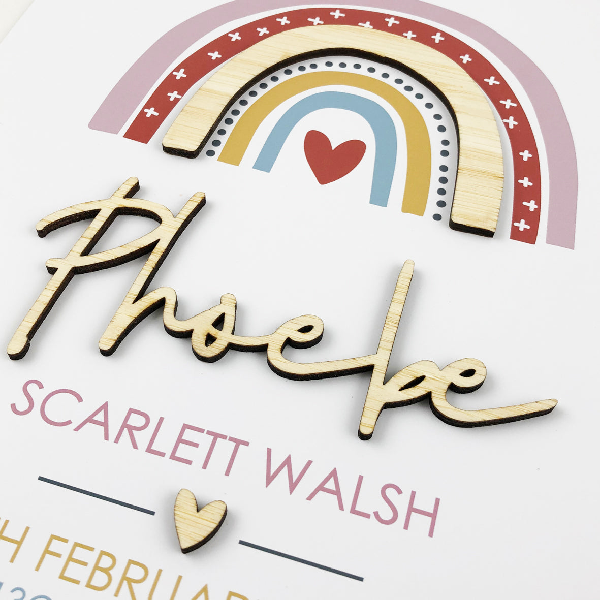 Bamboo (2 colour options) Girls Rainbow 3D Personalised Birth Print