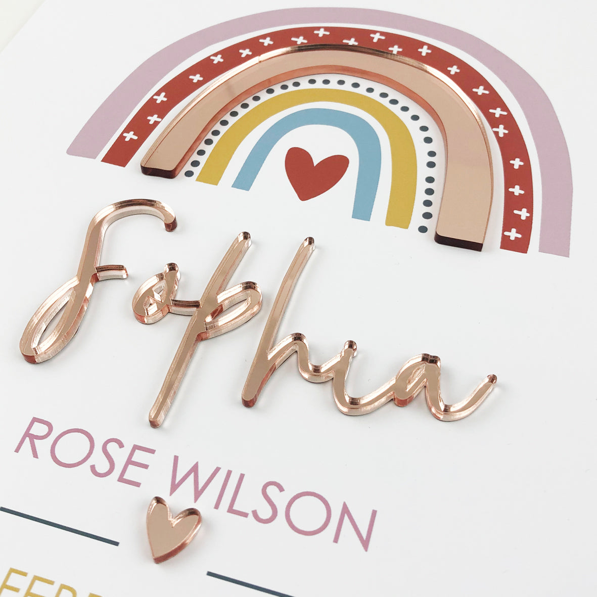 Mirror (Rose Gold) Girls Rainbow 3D Personalised Birth Print