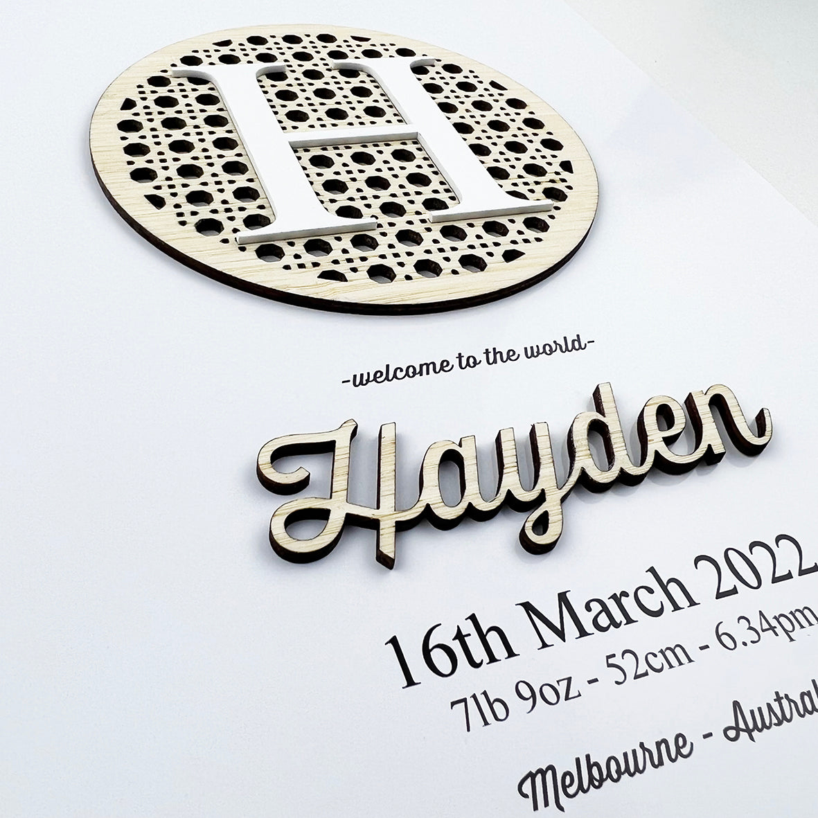 Bamboo (2 colour options) Round Rattan 3D Personalised Birth Print