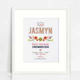 Mirror (Rose Gold) Vintage Floral 3D Personalised Birth Print