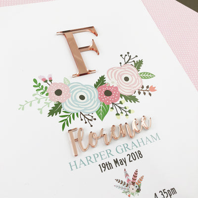 Mirror (Rose Gold) Flowers Birth Print