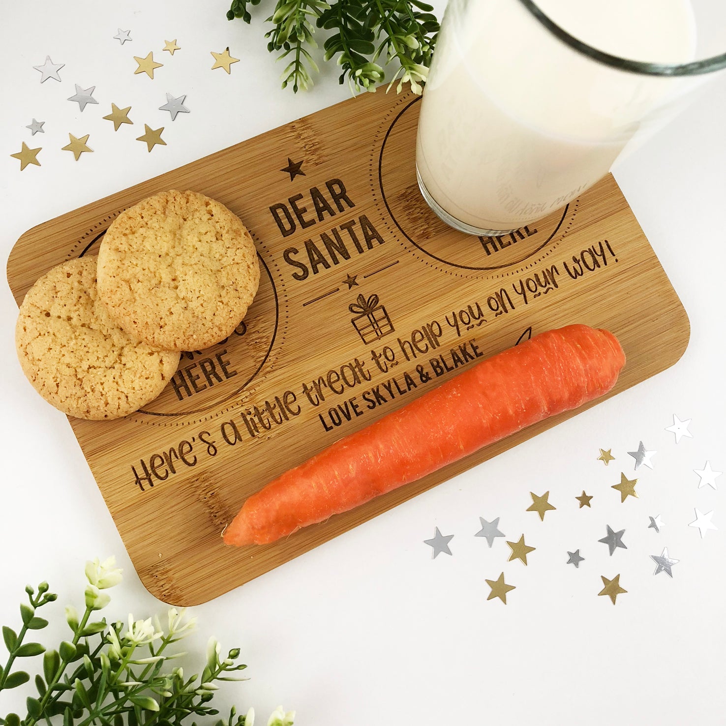 Double Sided Personalised Christmas & Easter Bunny Treats Bamboo Serving Board