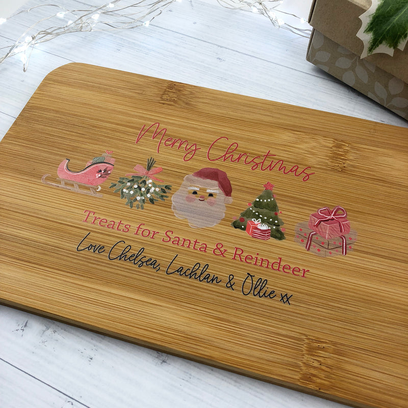 Santa & Reindeer Treats Printed Bamboo Serving Board