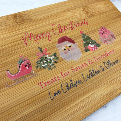 Santa & Reindeer Treats Printed Bamboo Serving Board
