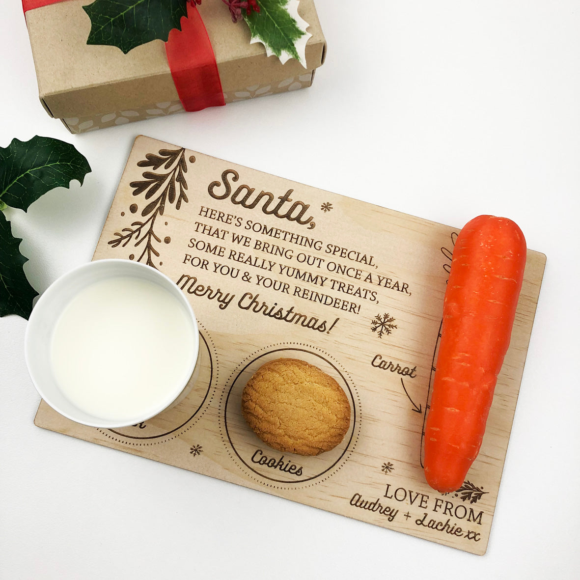 Personalised Christmas Eve Treats Wooden Board