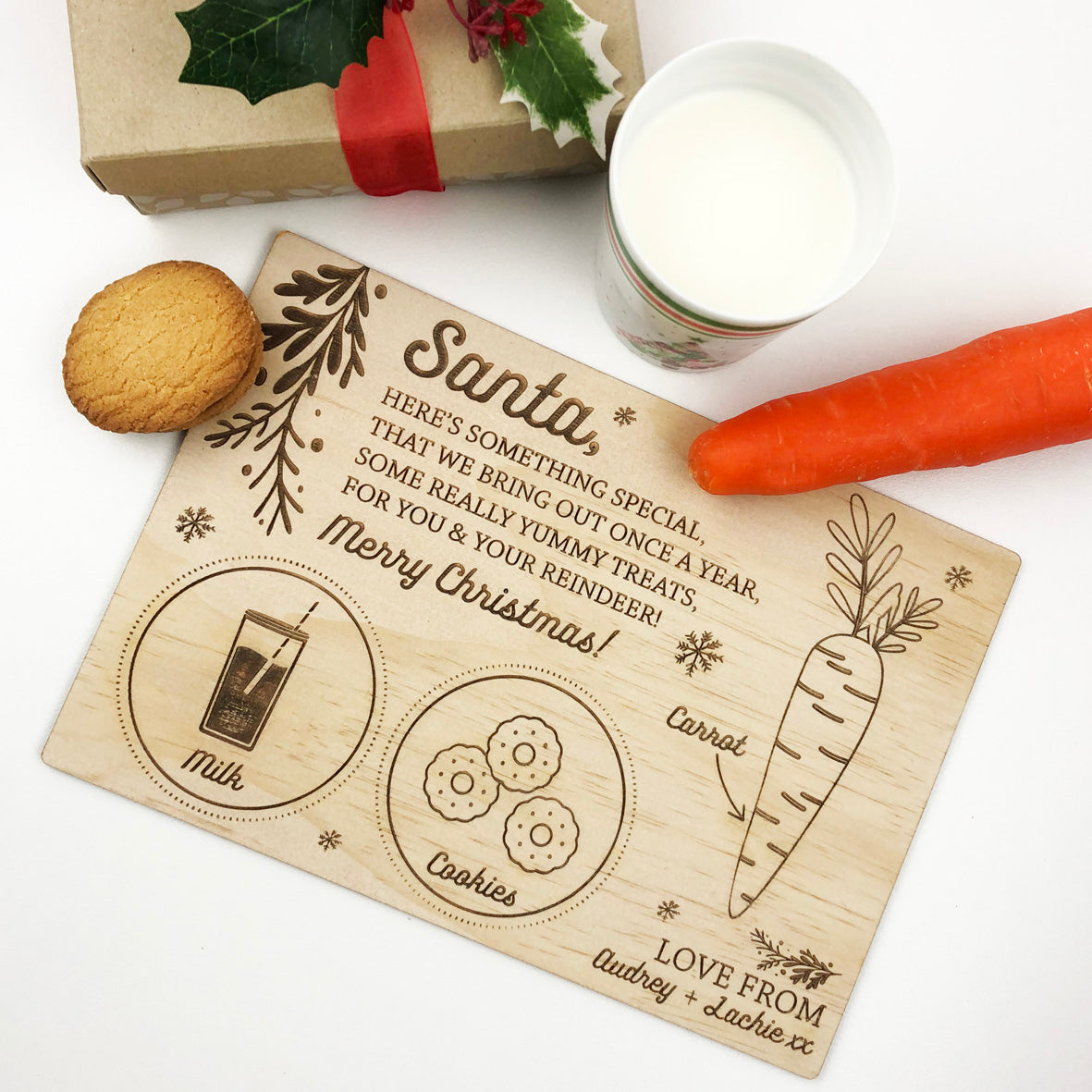 Personalised Christmas Eve Treats Wooden Board