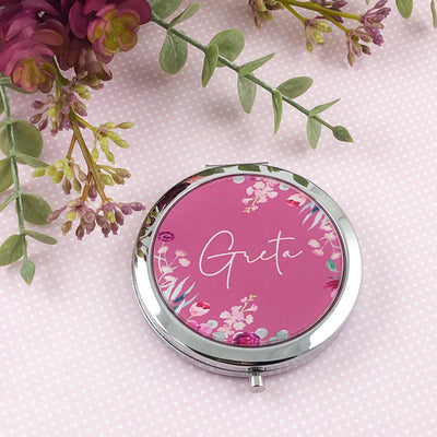 Personalised Flowers Compact Mirror (Rose Gold & Silver)