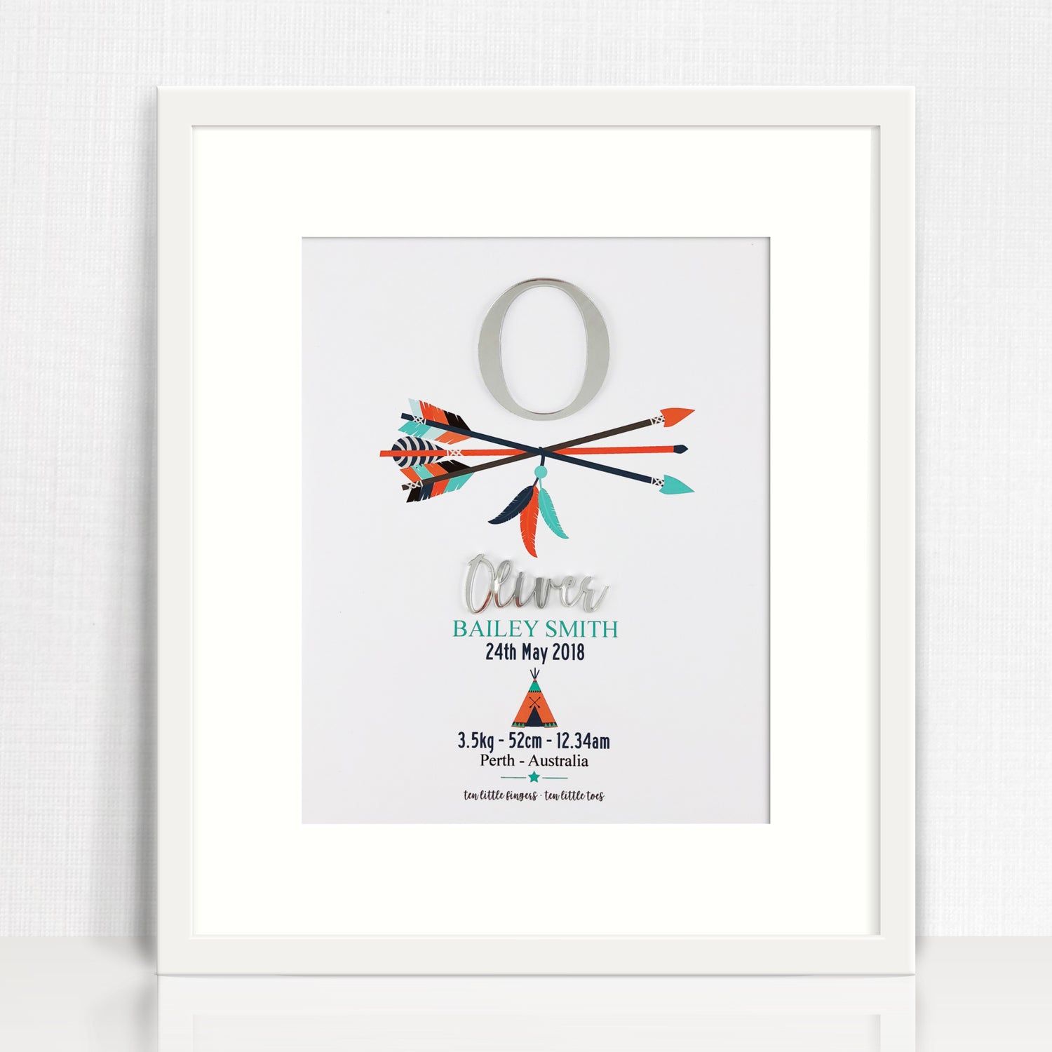 Mirror (Silver) Arrows 3D Personalised Birth Print