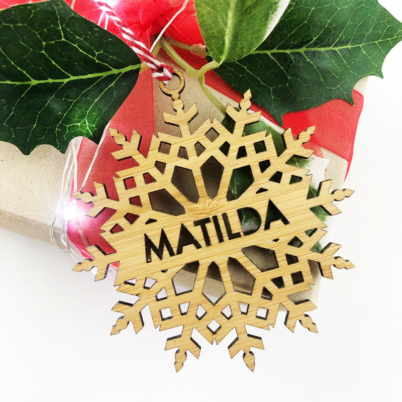 Delicate Snowflake Name Bamboo Ornament