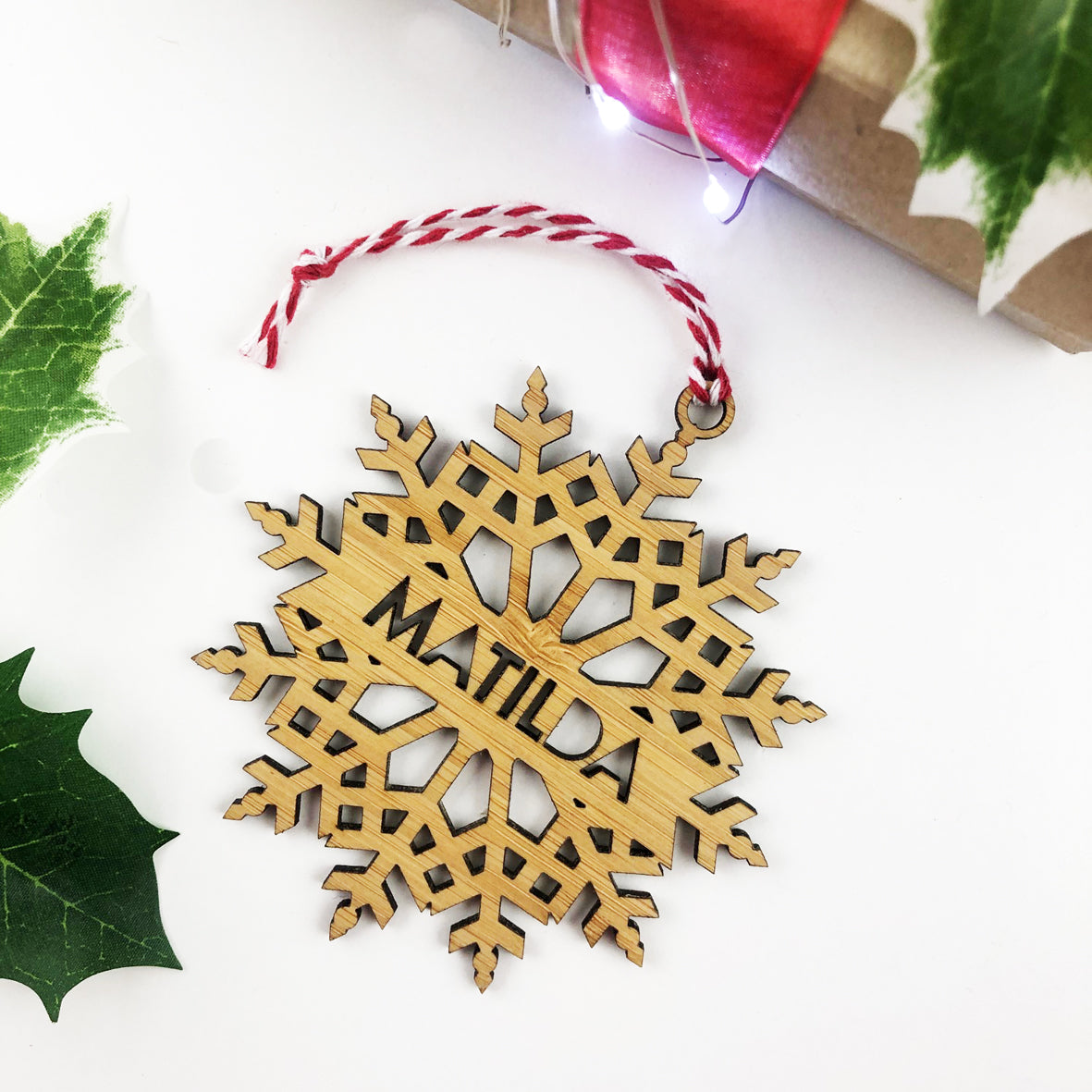 Delicate Snowflake Name Bamboo Ornament