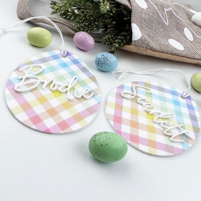 Rainbow Tartan Easter Name Ornaments