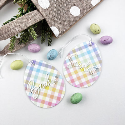 Rainbow Tartan Easter Name Ornaments