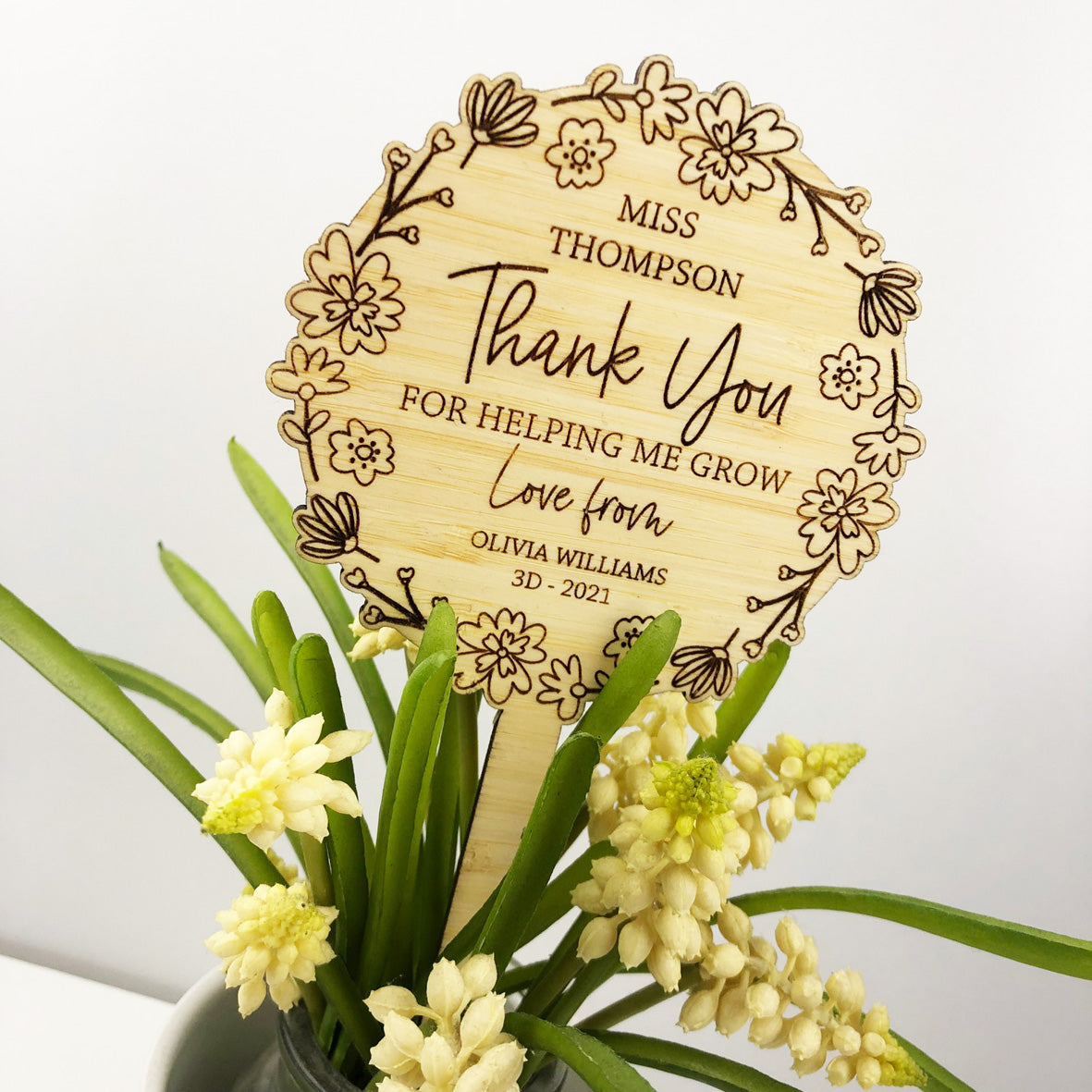 Floral Wreath Teacher Planter Stick