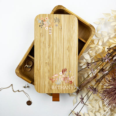 Tiny Flowers Border Bamboo Jewellery Box - (Limited Quantity)