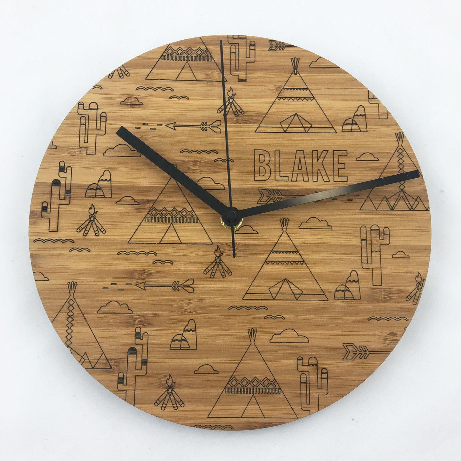 Tribal Etched Clock - Bamboo