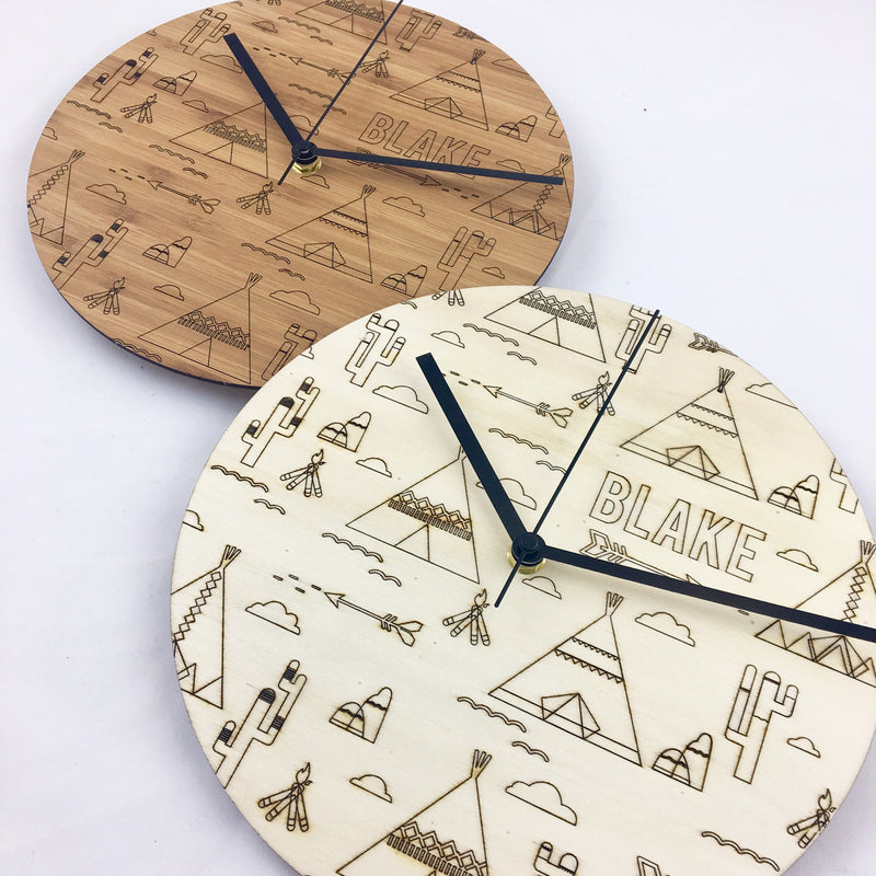 Tribal Etched Clock - Bamboo