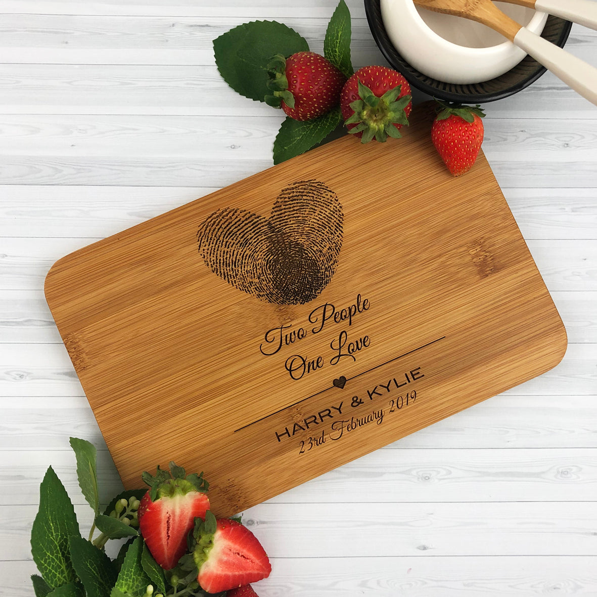 Two People One Love Bamboo Serving Board